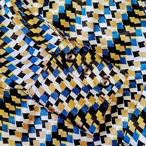 Focus 2000 Button Down Satin Blouse Geometric Pattern Sz 6 Medium - Picture 10 of 10